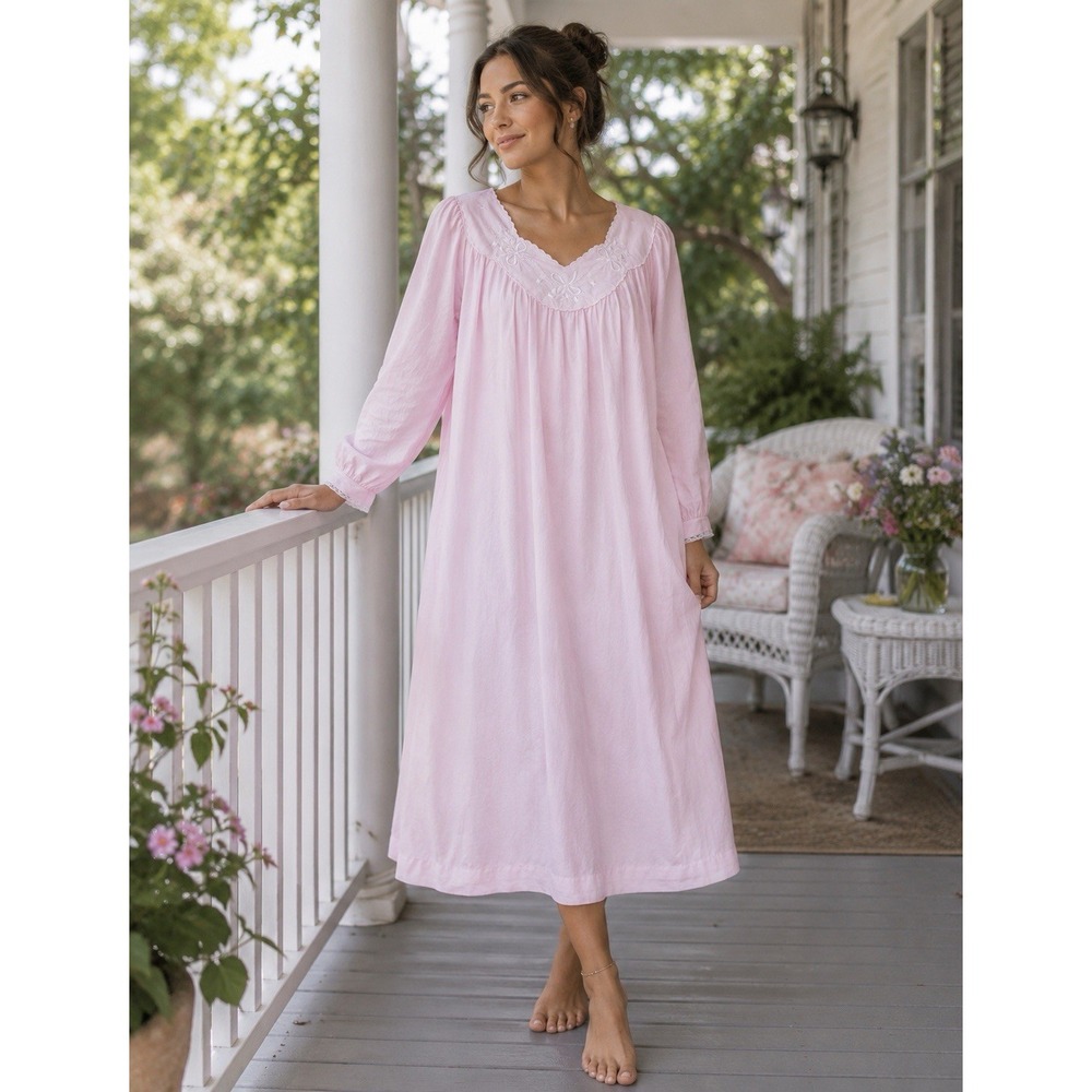 Miss Elaine Vtg Nightgown Mumu Sz Small 80's Cottage Core Soft Girl Long Sleeve